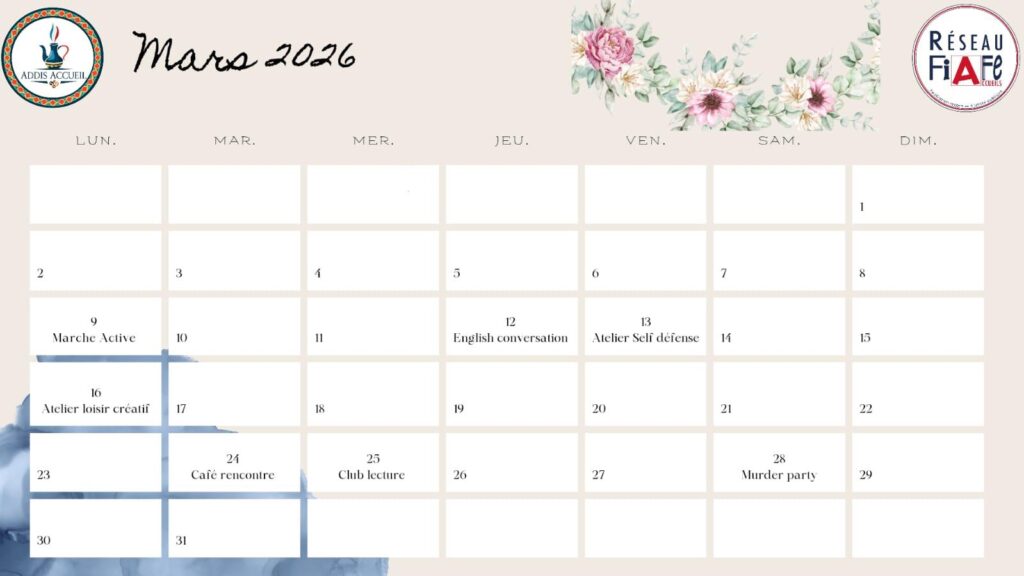 Planning du mois de Mars 2026
